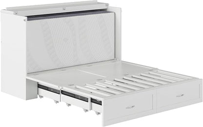 AFI Hamilton Queen Murphy Bed Chest with Mattress, Storage, and Built-in Charger in White