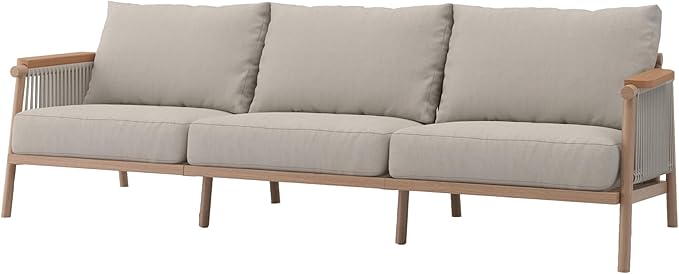 Acanva Modern All-Weather Aluminum Outdoor Patio Sofa with Thick Cushions, Olefin Fabric Sunroom Backyard Furniture, Couch Light Khaki