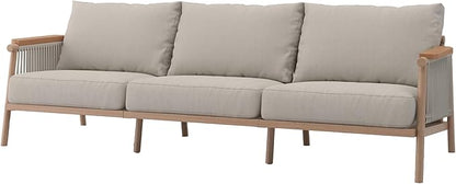 Acanva Modern All-Weather Aluminum Outdoor Patio Sofa with Thick Cushions, Olefin Fabric Sunroom Backyard Furniture, Couch Light Khaki