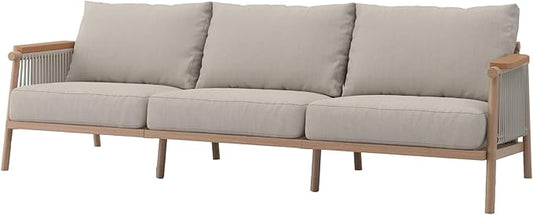 Acanva Modern All-Weather Aluminum Outdoor Patio Sofa with Thick Cushions, Olefin Fabric Sunroom Backyard Furniture, Couch Light Khaki