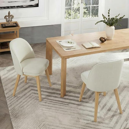 KISLOT Wooden Dining Chairs Set of 2, Fabric Upholstered Modern Dining Room Chairs with Double-Layer Thick Seat Cushion & Ergonomic Backrest for Restaurant, Kitchen and Café, Beige