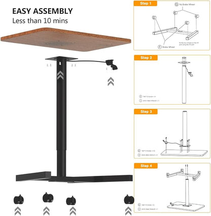 28-Inch Mobile Standing Desk, Adjustable Computer Desk, Portable Standing Desk with Lockable Wheels, Rolling Table for Home Office Classroom Hospital (Walnut)