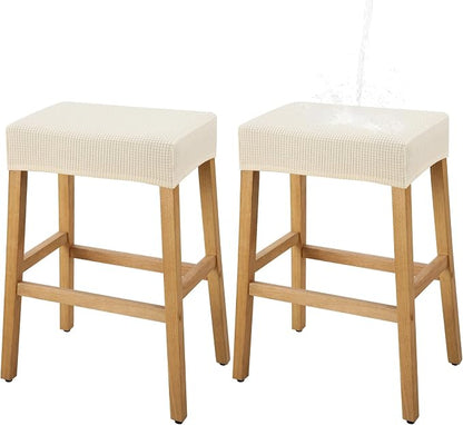 YISUN Stool Covers Rectangle - 2 Pack Stretch Waterproof Saddle Seat Cover Counter Bar Stools Bar Chairs Covers Kitchen Island Chairs Cushion Protector (2, Beige)