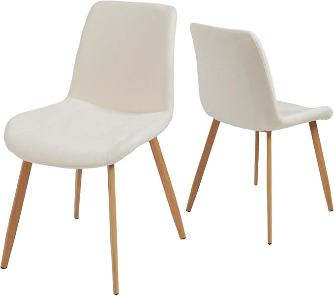 HIPIHOM Dining Chairs Set of 2, Mid-Century Modern Fabric Kitchen Chairs | Curved Backrest for Comfort, High-Density Sponge Padded Seat, Heat and Stain Resistant Surface, Sturdy Wood-Grain Metal Legs