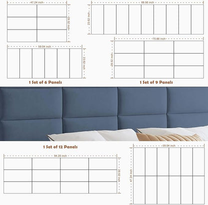 IFNOW Wall Mounted Upholstered Headboard Queen, 3D Peel and Stick Soundproof Panels, Reusable and Removable Padded Leather Bed Headboard, 9 Panels 9.84" x 23.62", Navy Blue
