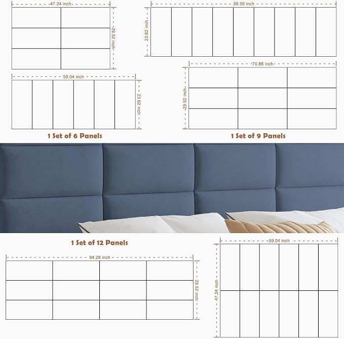 IFNOW Wall Mounted Upholstered Headboard King, 3D Peel and Stick Soundproof Panels, Reusable and Removable Padded Leather Bed Headboard, 12 Panels 9.84" x 23.62", Navy Blue