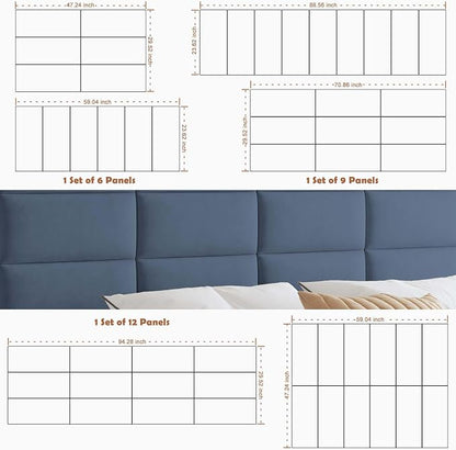 IFNOW Wall Mounted Upholstered Headboard King, 3D Peel and Stick Soundproof Panels, Reusable and Removable Padded Leather Bed Headboard, 12 Panels 9.84" x 23.62", Navy Blue