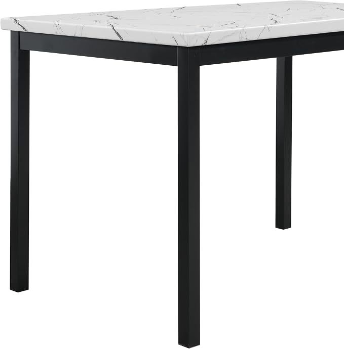 Roundhill Furniture 5 Piece Citico Metal Dinette Set with Laminated Faux Marble Top, White Table with Black Chairs