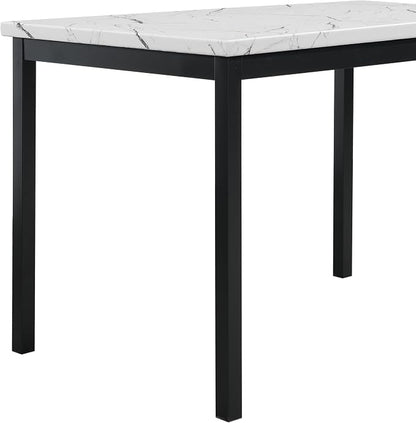 Roundhill Furniture 5 Piece Citico Metal Dinette Set with Laminated Faux Marble Top, White Table with Black Chairs