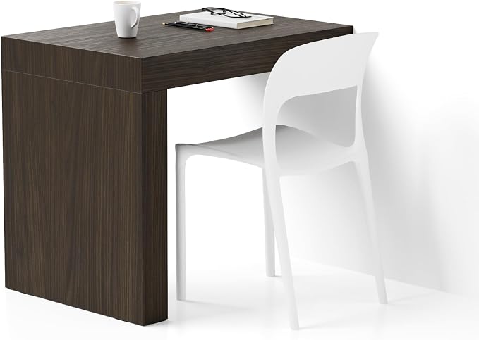 Mobili Fiver, Evolution Desk 35.4 x 23.6 in, Dark Walnut with One Leg, Made in Italy