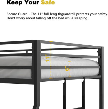 EMKK Twin Over Full Bunk Bed for Adults, Metal Bunk Beds Twin Over Full Size for Teens Dorm Bedroom Guest Room,Heavy Duty Bunk Beds with Ladder and Safety Full Length Guardrail (Black A)