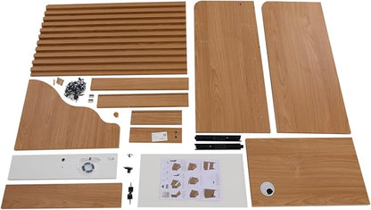 Reception Desk with Counter, Front Desk Reception Counter with LED Light & Lockable Drawer, Wooden Checkout Counter for Lobbies, Salons, Retail, Home Offices, Reception Room - Oak Color