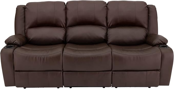 RecPro RV Recliner Charles 80" Powered Triple Wall Hugger | Drop Down Console | RV Furniture with Upgraded 2023 Fabric (Mahogany)