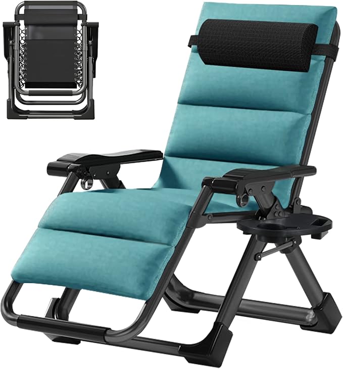 DoCred Zero Gravity Chair, Lawn Recliner, Reclining Patio Lounger Chair, Folding Portable Chaise with Detachable Headrest and Cup Holder