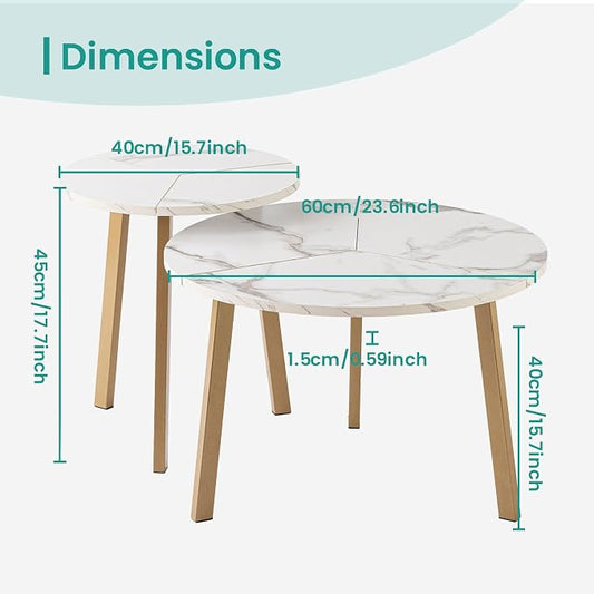 SUNBURY Coffee Table Nesting White Set of 2, Round Coffee Table 23.6", Side Tables for Living Room Bedroom Balcony Yard