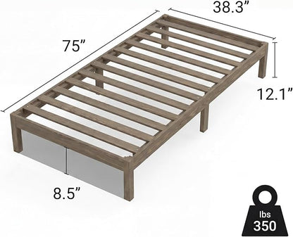 LIFEMENT Twin Bed Frame Classic Wood Platform, Noise Free, Under Bed Storage, No Box Spring Needed, Easy Assembly, Gray