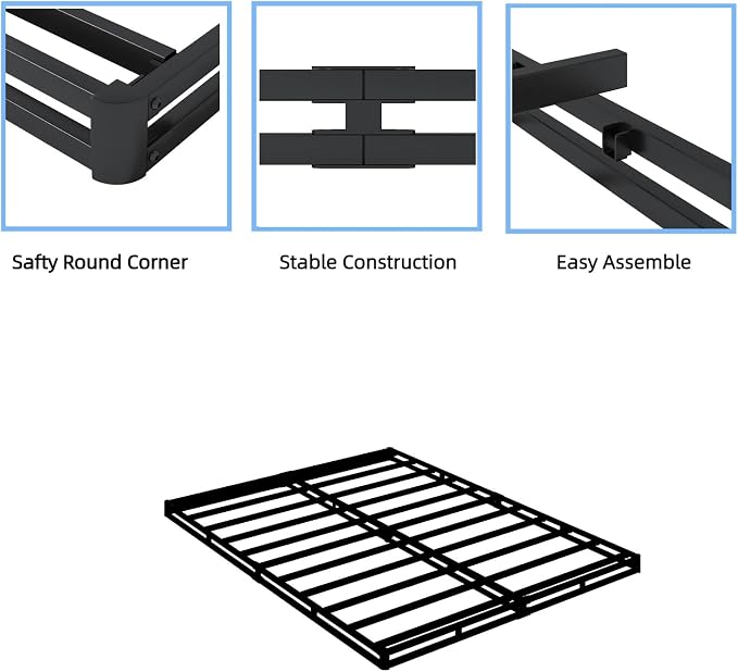 NHODIR Box Spring King, 3 Inch Low Profile Metal Bed Base | Sturdy Metal Frame With Washable Fabric Cover. Noise-Free Support.Easy Assembly. Durable Heavy-Duty Construction