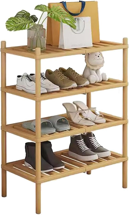Shoe Rack Multi Tier Storage Organizer Wide Metal Shoe Shelf for Closet Entryway, Bamboo Stackable Multi-Layer Shelf Doorway Simple Folding Shoe Rack
