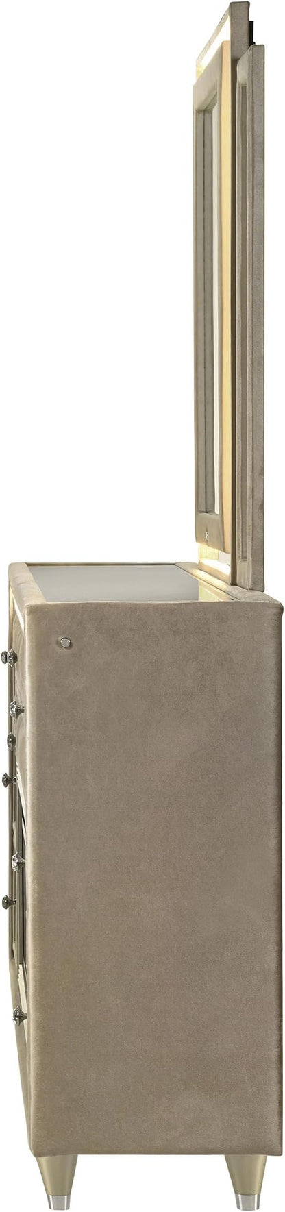 Coaster Home Furnishings - Lorient - Wood - 8-Drawer Dresser with Mirror, Flame Box, LED Lighting, Tri-Panel Mirror and Traditional Style - Bedroom - Ivory and Camel - 222663FBM