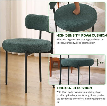 EDWELL Boucle Dining Chairs Set of 2, Round Upholstered Dining Room Chairs with Black Metal Legs, Modern Kitchen Chair for Dining Room, Kitchen