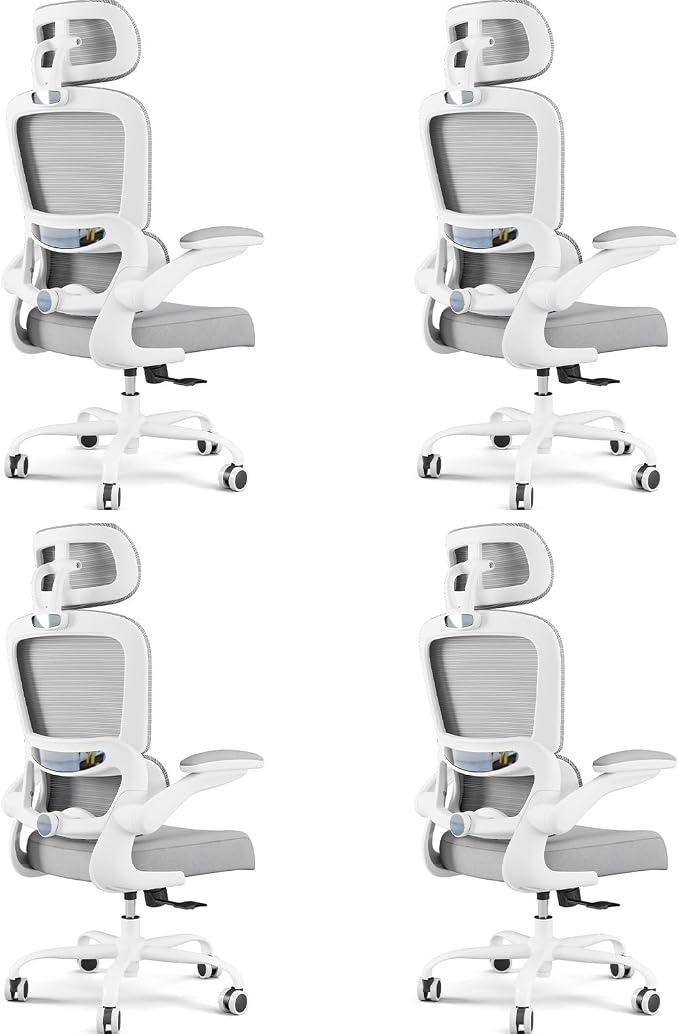 TRALT Office Chair Ergonomic Desk Chair, 330 LBS Home Mesh Office Desk Chairs with Wheels, Comfortable Gaming Chairs White Pack of 4