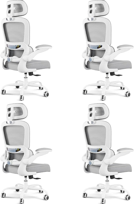 TRALT Office Chair Ergonomic Desk Chair, 330 LBS Home Mesh Office Desk Chairs with Wheels, Comfortable Gaming Chairs White Pack of 4