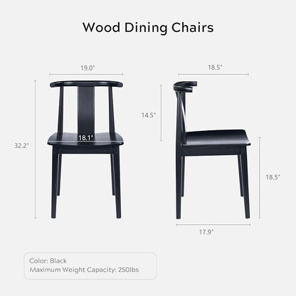 EYYTHUNG Wood Dining Chairs Set of 4, Farmhouse Kitchen Chairs with Curved Back, Modern Mid Century Wishbone Dining Chairs for Dining Room, Kitchen, Black