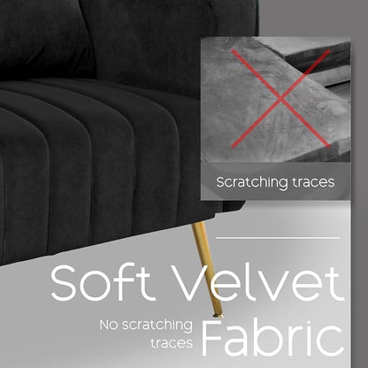 Accent Chairs Set of 2,Upholstered Living Room Chair with Lumbar Pillow, HighBack ArmChair with Metal Legs, Single Sofa Wingback Reading Chair For Bedroom, Apartment, Small Spaces Velvet Black