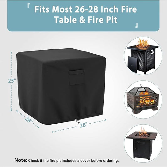 SHINESTAR Fire Pit Cover Square, Fits for 26-28 Inch Fire Pit Table, 600D Heavy Duty Fabric, Waterproof and Windproof, 28 x 28 x 25 Inches, Black