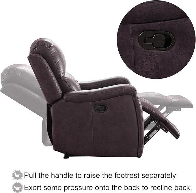 CANMOV Manual Recliner Chair Set of 2, Classic Faux Leather Recliner Chair with Overstuffed Arms and Back, Manual Single Sofa with Concealed Cup Holders, Dark Brown