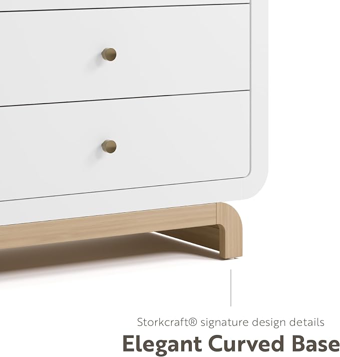 Storkcraft Santorini 3 Drawer Chest with Changing Topper (White with Driftwood) – GREENGUARD Gold Certified, Award-Winning Premium Wood Dresser for Baby & Kids Bedroom with Interlocking Drawer System