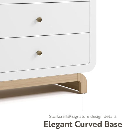 Storkcraft Santorini 3 Drawer Chest with Changing Topper (White with Driftwood) – GREENGUARD Gold Certified, Award-Winning Premium Wood Dresser for Baby & Kids Bedroom with Interlocking Drawer System