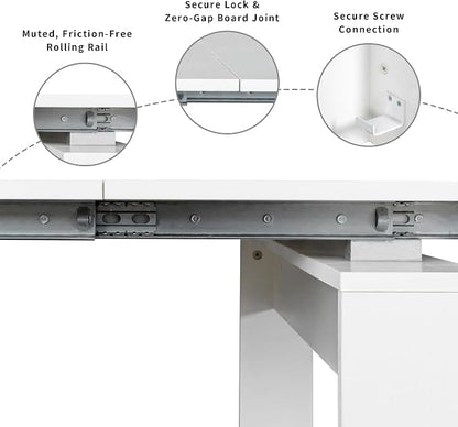 Transformer Table, Expandable Dining Table for 10-12 People, Folding Console Table Space Saving Furniture for Small Apartments, White