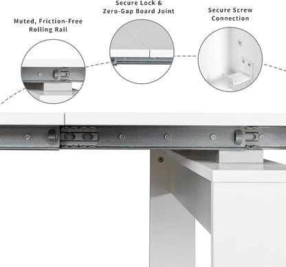 Transformer Dining Table for 12, 118” Expandable Rectangle Dining Room Table, Space Saving Folding Console Table, Modern Kitchen & Dining Furniture White