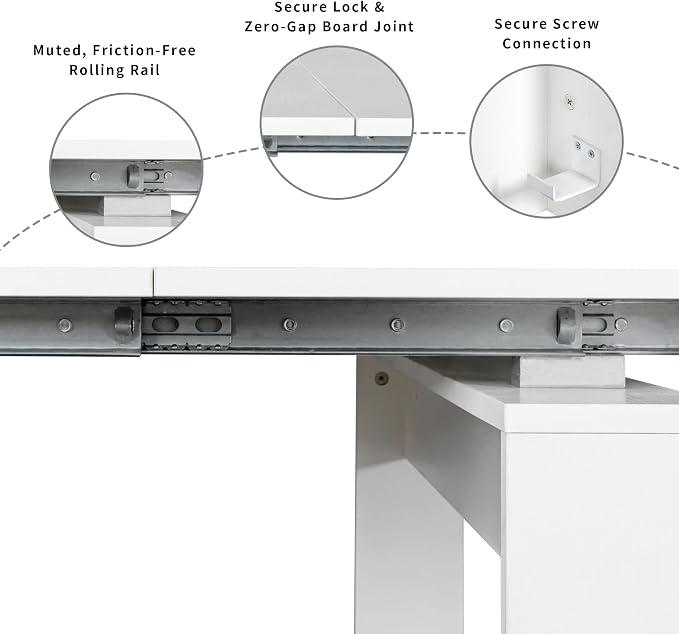 Extendable Dining Table, Transformer Console Table for 1-12 People, Space Saving Dining Room Table for Homes, Apartments, White