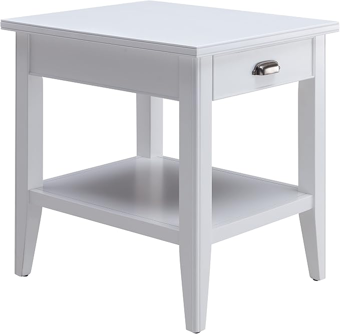 Leick Home Laurent 20 in. Solid Wood End Table with Shelf and Drawer, White, 10507-WT