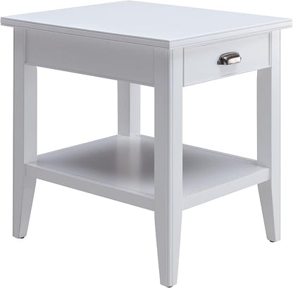 Leick Home Laurent 20 in. Solid Wood End Table with Shelf and Drawer, White, 10507-WT