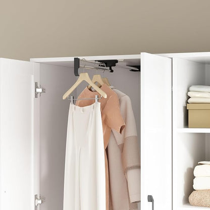Homsee Wardrobe Armoire Wooden Closet with Mirror, 2 Doors, 2 Drawers, 4 Open Storage Cubes and Hanging Rod for Bedroom, White