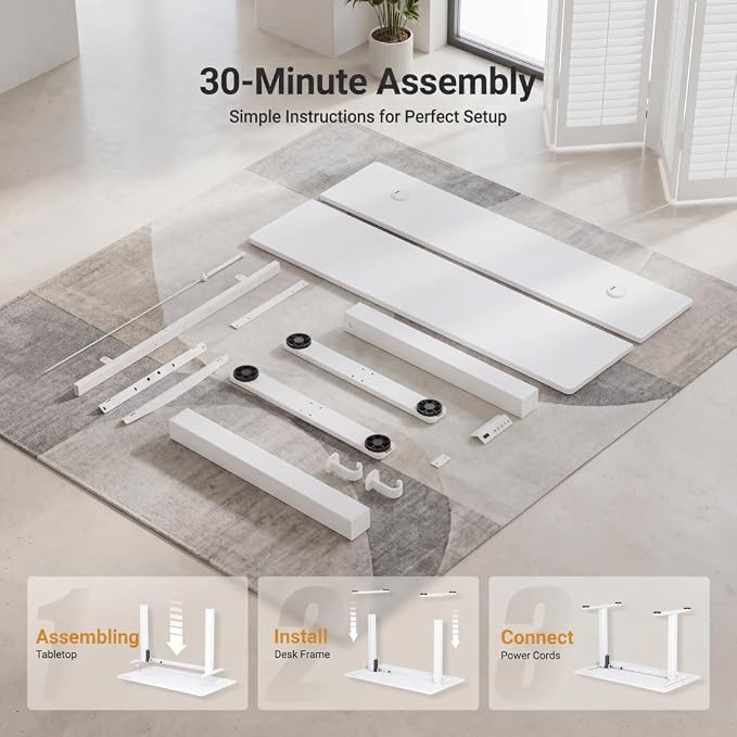 Claiks Electric Standing Desk, 40 x 24 Inch Height Adjustable Sit Stand Desk for Home Office, Computer Desk with Memory Presets, Cable Management & Headphone Hooks, 156 lbs Capacity, White