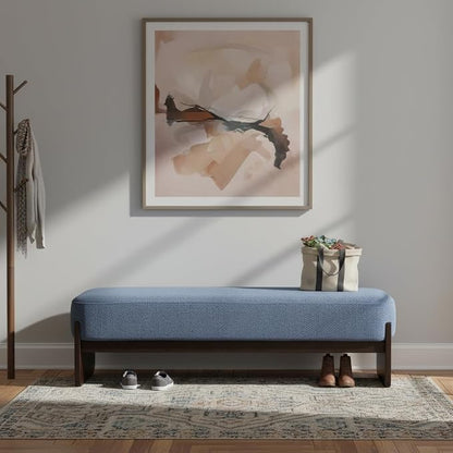 Virubi Elegant Upholstered Loop Yarn Ottoman, Blue End of Bed Entryway Benches, Corner Dining Bench Shoe Stool for Indoor Bedroom Living Dining Room (Blue)