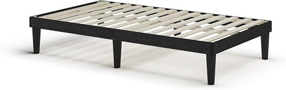 Yumori 12.9 Inch Minimalist Style Twin Size Bed Frame, Wood Platform Bed with Wood Slat Support, No Box Spring Needed, Easy Assembly, Black