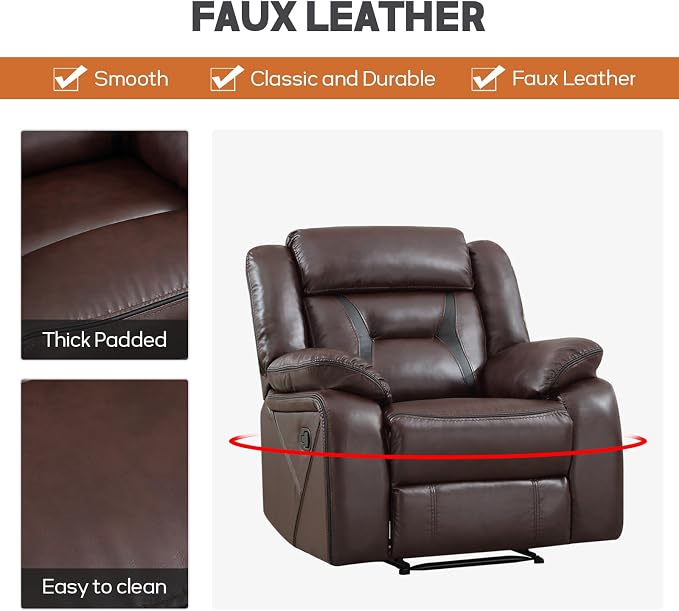 EBELLO Manual Recliner Sofa Set, Faux Leather Reclining Living Room Furniture Set, Included Single Recliner Chair and Manual Loveseat Sofa, Dark Brown