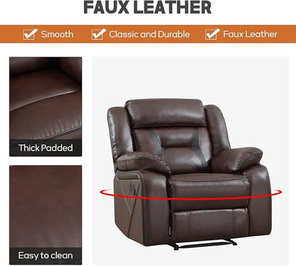 EBELLO Manual Recliner Sofa Set, Faux Leather Reclining Living Room Furniture Set, Included Single Recliner Chair and Manual Loveseat Sofa, Dark Brown