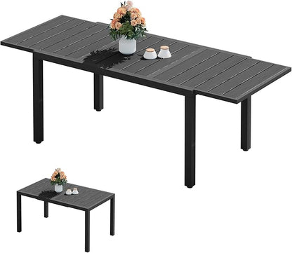 SERWALL Outdoor Expandable Dining Table 60" - 83", Black | Patio Dining Table for 4-8 People, All Weather HDPE and Aluminum Outdoor Furniture