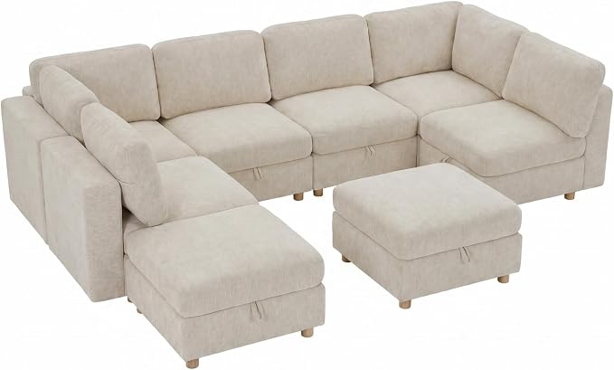ERYE 132-Inch Oversized U Shaped Sectional Sofa 8 Seat Modular Storage Sofa Couch W/Deep Seat,Skin Friendly Plush Chenille Upholstered Corner Convertible Sectional W/Movable Ottoman