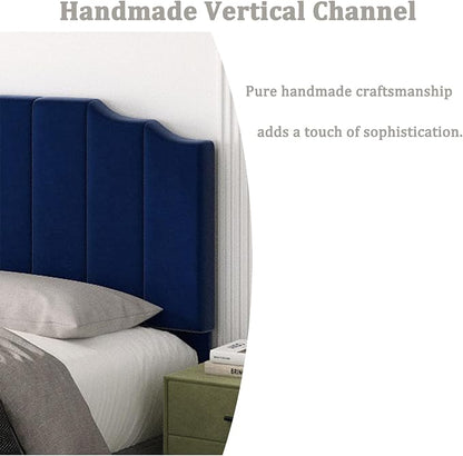 Befurtori Queen Size Headboard Only, Velvet Wall Mounted Headboard Queen/Full Size for Adjustable Bed, Modern Vertical Channel Design with Curved Upholstered Head Board, Royal Blue