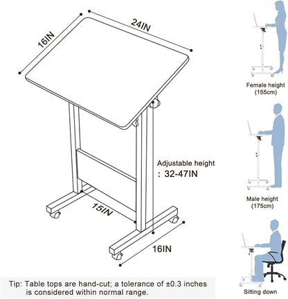KOUPA Adjustable Height Standing Desk, 24 in Writable Tempered Glass Desktop with Eraser, 360° Flip, Wheels – Ideal for Small Spaces and Home Offices, White(Adjustable Height: 32-47 in)
