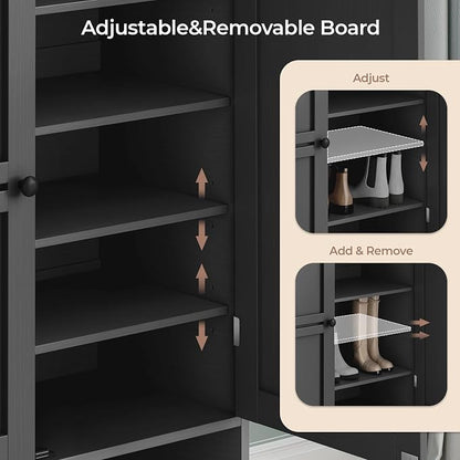 Shoe Storage Cabinet with 2 Doors, 6-Tier Shoe Cabinet with 3 Adjustable Shelves and Metal Legs, 45'' Tall Shoe Rack Organizer Cabinet for Entryway, Front Door, Black