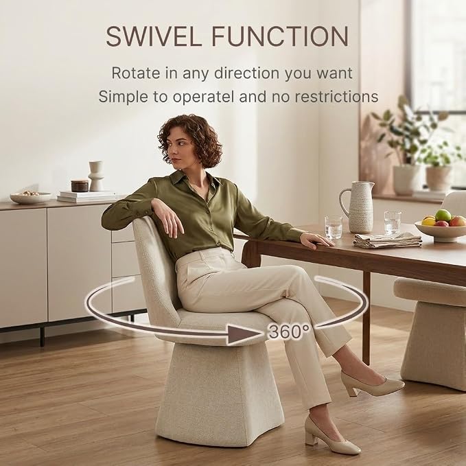 KISLOT Swivel Dining Chairs Set of 2, Upholstered Mid Century Modern Deskchair with High Back, Linen Fabric Kitchen Chairs for Dining Room, Bedroom, Dressing Room, Linen