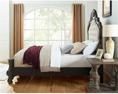 BOWERY HILL 6-Piece Queen Panel Wood Bedroom Set, Multi-Step Molasses Finish, Hardwood Solids and Veneers, Button-Tufted Headboard, Antique-Style Drawer Pulls, Traditional Design Furniture Set for